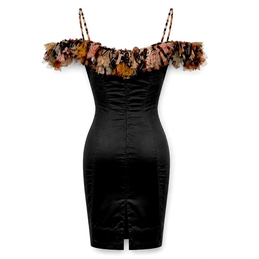 Cavalli Vintage Silk Bodycon Dress w/ Ruffles - Picture 2 of 8